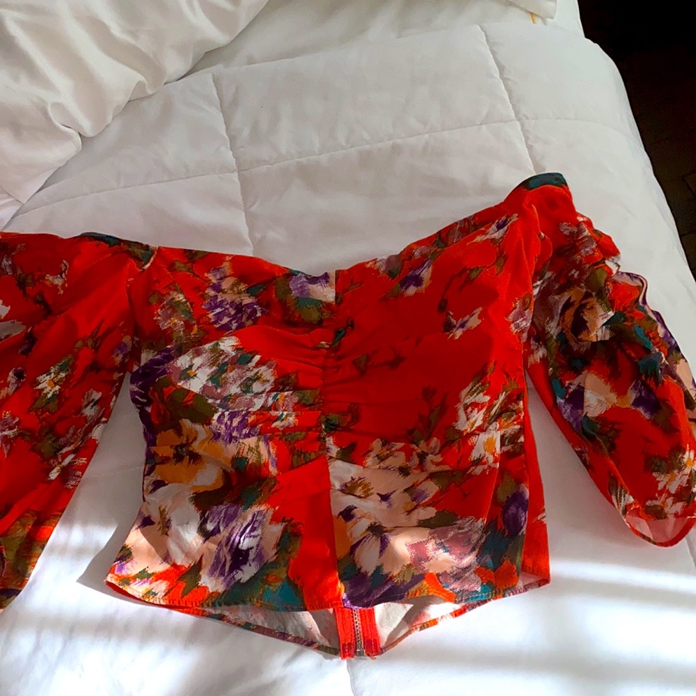 H&M brand new off the shoulder crop top with ruffled arms